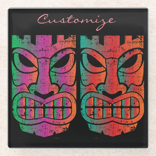 Twin Tiki Sculpture Thunder_Cove Glass Coaster (Front)