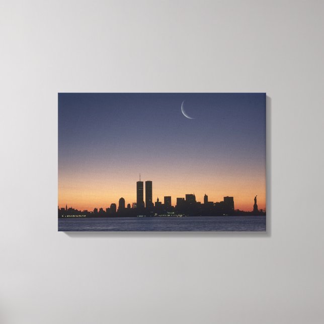 Twin Towers and Lady Liberty at Sunset Canvas Print (Front)