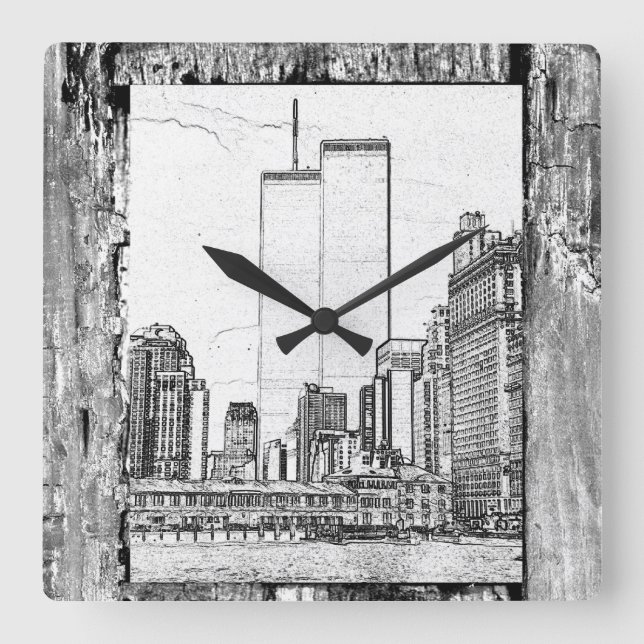 Twin Towers Square Wall Clock (Front)