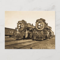 Twin Train Engines Vintage Locomotives Railroad