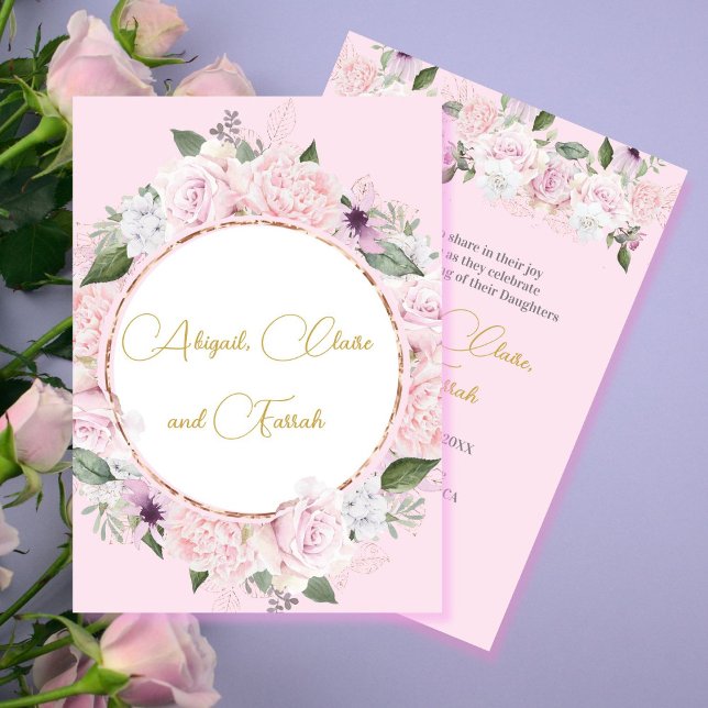 Twin Triplet Girl Baby Naming  Invitation (Creator Uploaded)