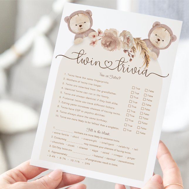 Twin Trivia Game Tan Boho Bear Baby Shower (Creator Uploaded)
