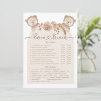 Twin Trivia Game Watercolor Boho Bear Baby Shower