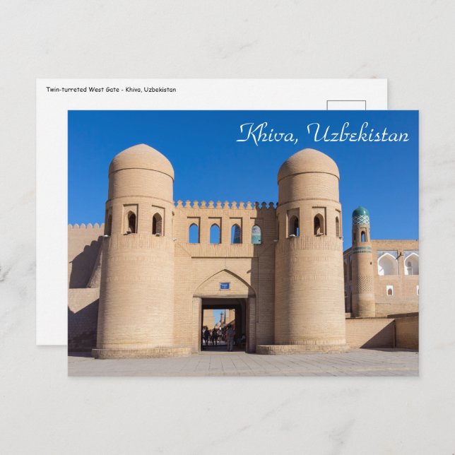 Twin-turreted West Gate - Khiva, Uzbekistan Postcard (Front/Back)