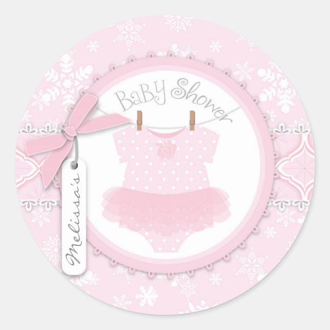 Twin Tutu Polka Dot Jumper & Winter Snowflake Classic Round Sticker (Front)