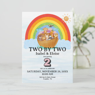 TWIN Two by Two Noah's Ark Girl Birthday Invite
