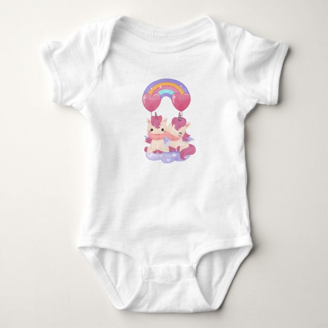 Twin Unicorns Baby Bodysuit (Front)