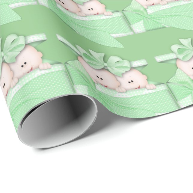 Twin unisex baby wrapping paper green (Roll Corner)