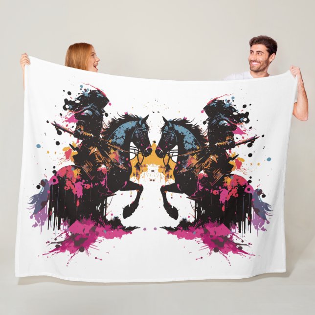 Twin Warrior Horse Fantasy Fleece Blanket (In Situ)