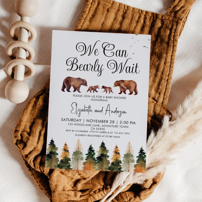 Twin We Can Bearly Wait Bear Baby Shower  Invitation (Creator Uploaded)