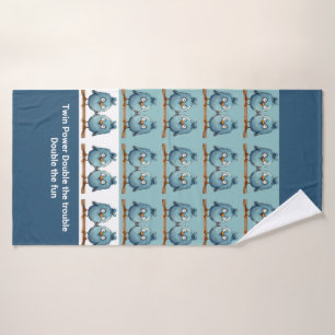 Twin Whimsical Birds Blue Double trouble Bath Towel Set