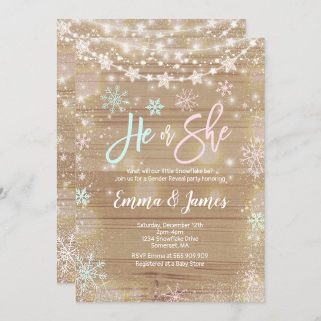 Twin Winter Baby Shower Invitation Rustic White (Front/Back)