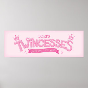 Twincess Twin Girl Baby Shower Poster (Pink)