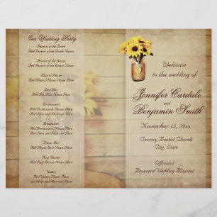 Twine Wrapped Mason Jar Sunflower Wedding Program