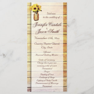Twine Wrapped Mason Jar Sunflower Wedding Programs Programme