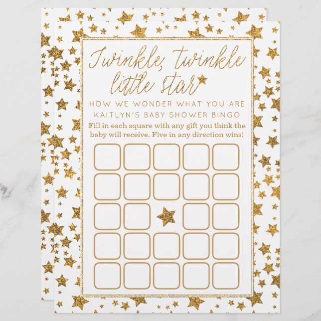 Twink, Twinkle Little Star Baby Shower Bingo (Front/Back)
