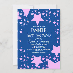 Twinkle Baby Shower Pink Stars Blue Background Invitation