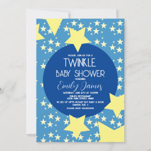 Twinkle Baby Shower Yellow Stars Blue Background Invitation
