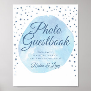 Twinkle Blue Moon Stars Photo Guest Book Sign