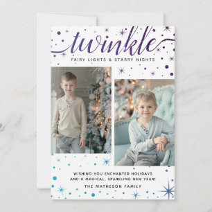 TWINKLE Falling Snow Pattern Purple & Teal Holiday Card