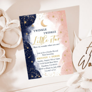 Twinkle Gender Reveal, Navy Blue And Blush Pink Invitation