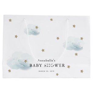 Twinkle Gold Stars & Blue Clouds Baby Shower Large Gift Bag