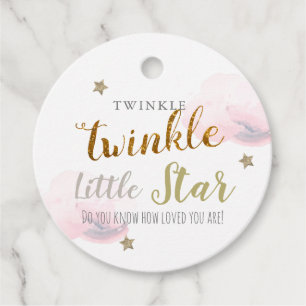 Twinkle Gold Stars & Pink Clouds Birthday Favour Tags
