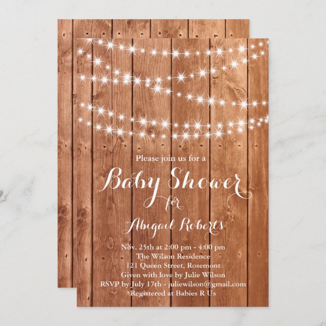 Twinkle Lights Baby Shower Invitation - oak (Front/Back)