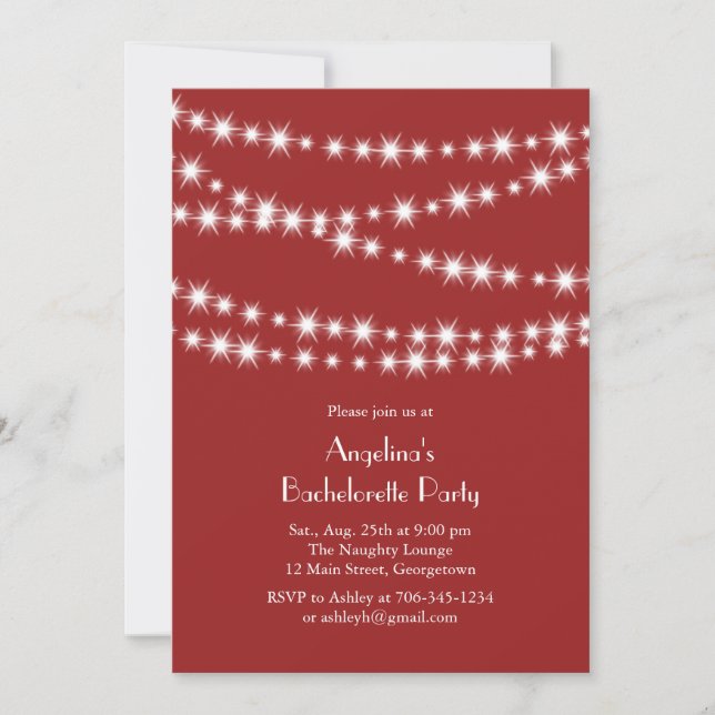Twinkle Lights Bachelorette Party (red) Invitation (Front)