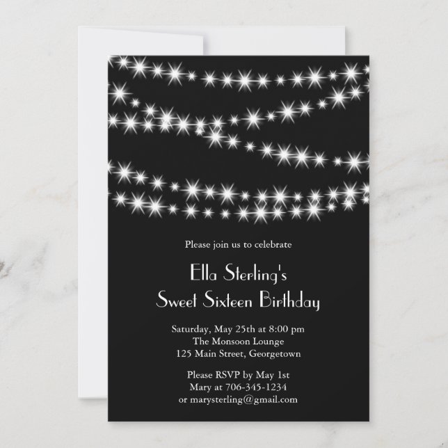Twinkle Lights Birthday Invitation (black) (Front)