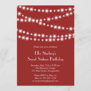 Twinkle Lights Birthday Invitation (red)