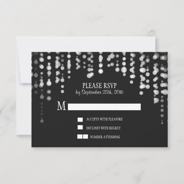 twinkle lights black wedding RSVP cards (Front)