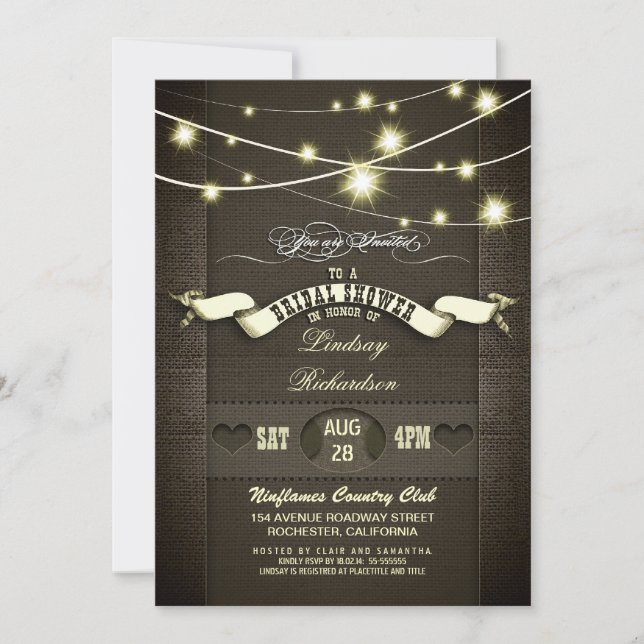 twinkle lights country rustic burlap bridal shower invitation (Front)