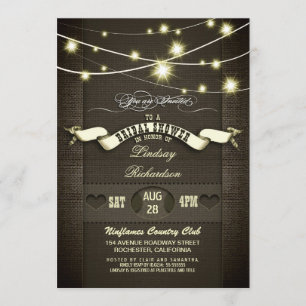 twinkle lights country rustic burlap bridal shower invitation