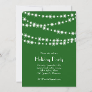 Twinkle Lights Green Holiday Party Invitation