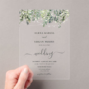 Twinkle Lights Greenery Wedding Acrylic Invitations