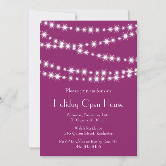 Twinkle Lights Holiday Open House (magenta) Invitation (Front)