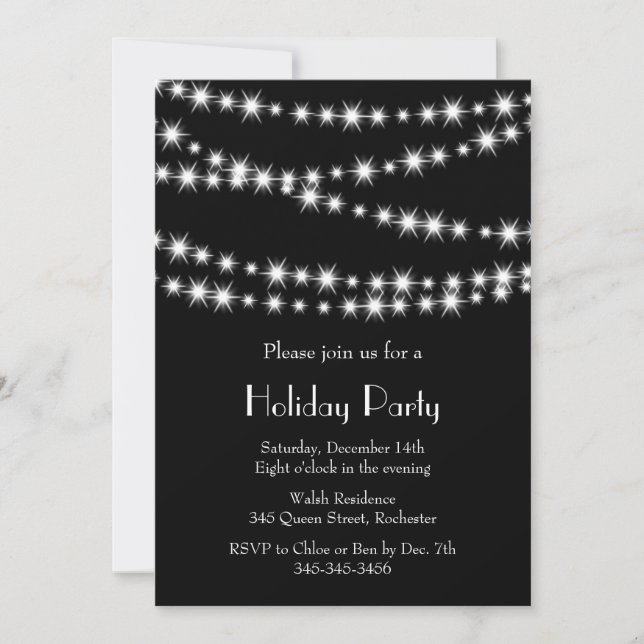 Twinkle Lights Holiday Party (black) Invitation (Front)