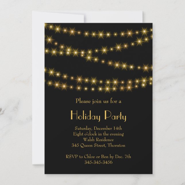 Twinkle Lights Holiday Party in Gold Invitation (Front)