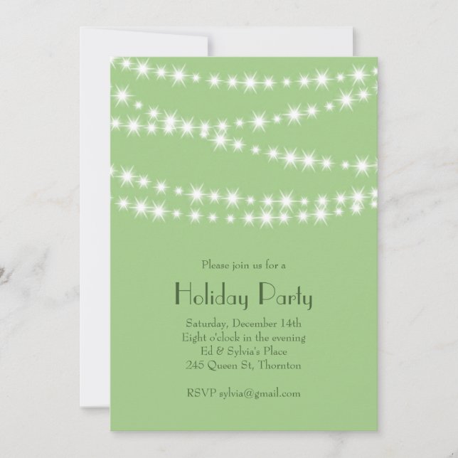 Twinkle Lights Light Green Holiday Party Invitation (Front)