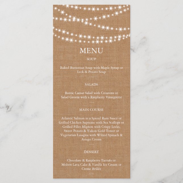 Twinkle LIghts Menu on Burlap (Front)