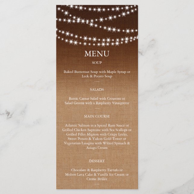 Twinkle LIghts Menu on Shaded Burlap (Front)