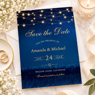 Twinkle Lights Navy Blue Starry Night Wedding Save The Date