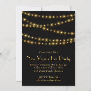 Twinkle Lights New Year's Eve Party in Gold Invitation