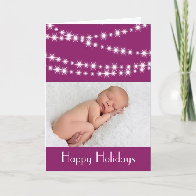 Twinkle Lights Photo Holiday Card magenta (Front)