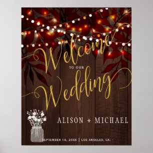 Twinkle lights rustic fall wedding welcome sign