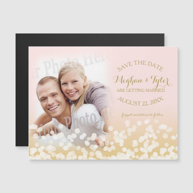 Twinkle Lights Save the Date Photo Magnetic Invitation (Front/Back)