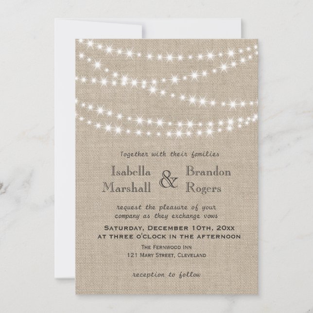 Twinkle Lights Typography Wedding Invitation (Front)
