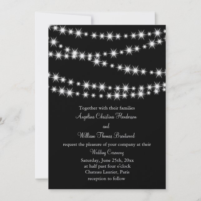 Twinkle Lights Wedding Invitation (black) (Front)