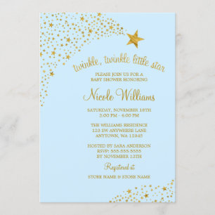 Twinkle Little Shooting Star Gold Blue Baby Shower Invitation